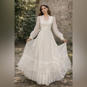 Vintage Gunne Sax prairie  lace tiered maxi dress whimsygoth fairy renaissance